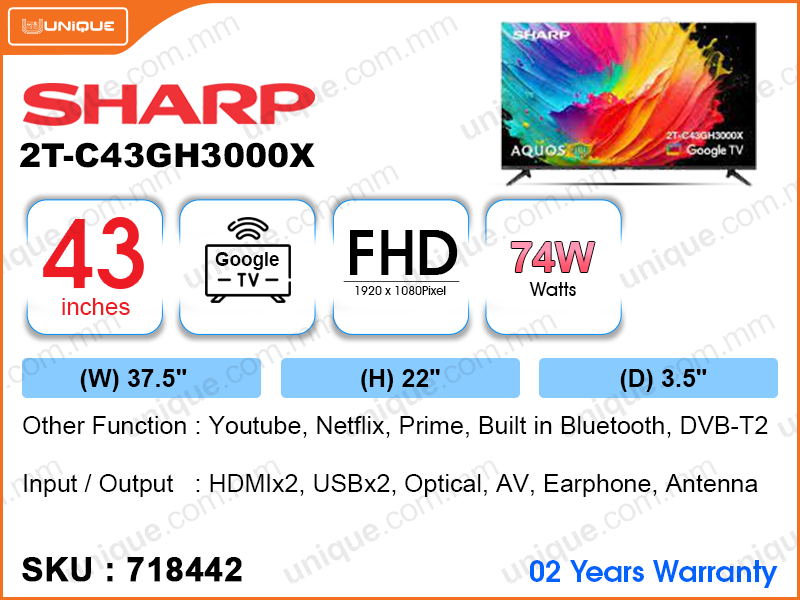 SHARP 43” LED FHD Google TV 2T-C43GH3000X