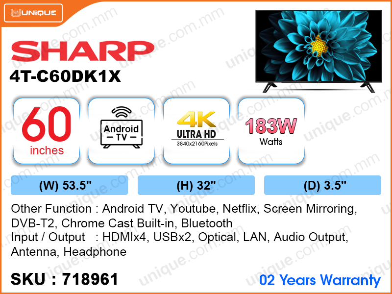 SHARP 60" LED 4K Android TV 4T-C60DK1X