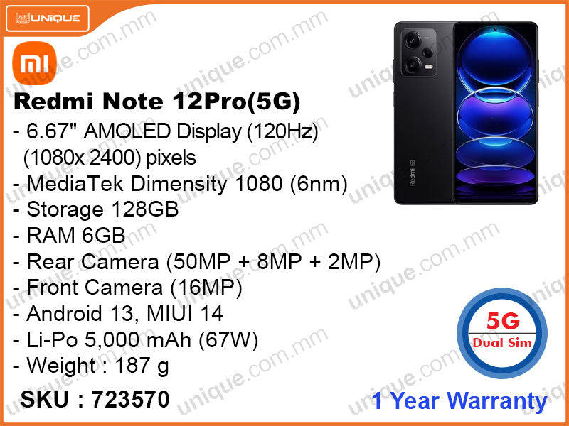 Redmi Note 12 Pro 5G 6GB, 128GB