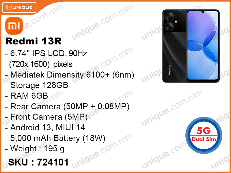 Redmi 13R 5G 6GB, 128GB (Without Warranty)