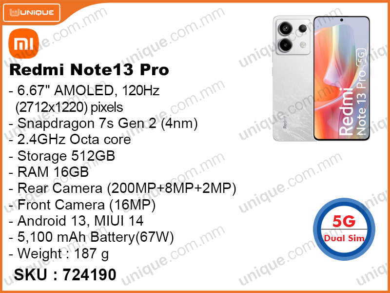 Redmi Note 13 Pro 5G 16GB, 512GB (Without Warranty)