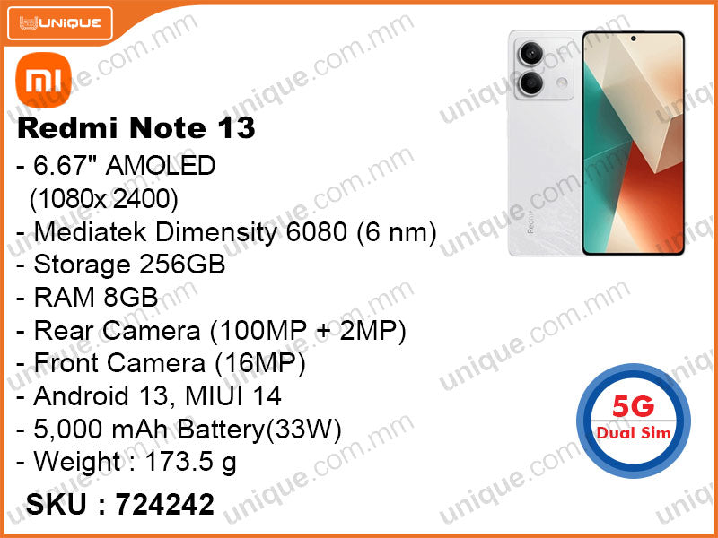 Redmi Note 13 5G 8GB, 256GB (Without Warranty)
