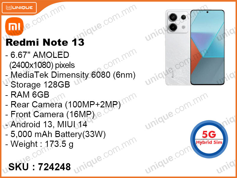 Redmi Note 13 5G 6GB, 128GB (Without Warranty)