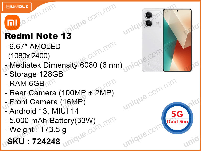 Redmi Note 13 5G 6GB, 128GB (Without Warranty)