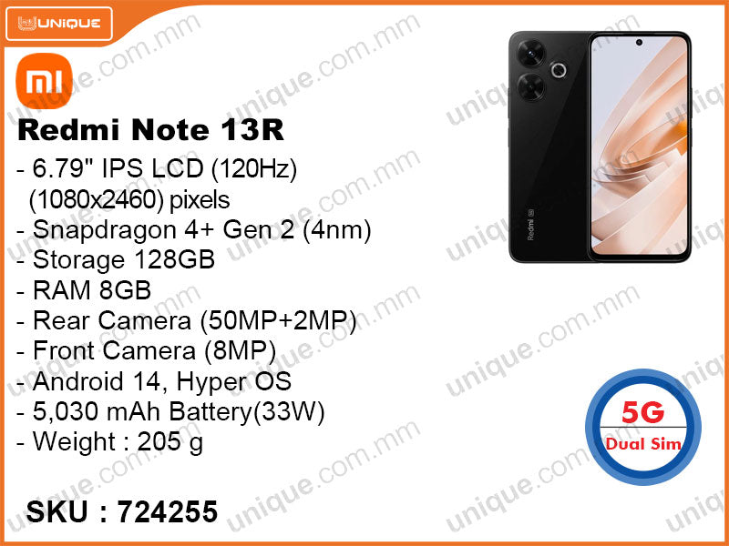 Redmi Note 13R 5G 8GB, 128GB (Without Warranty)