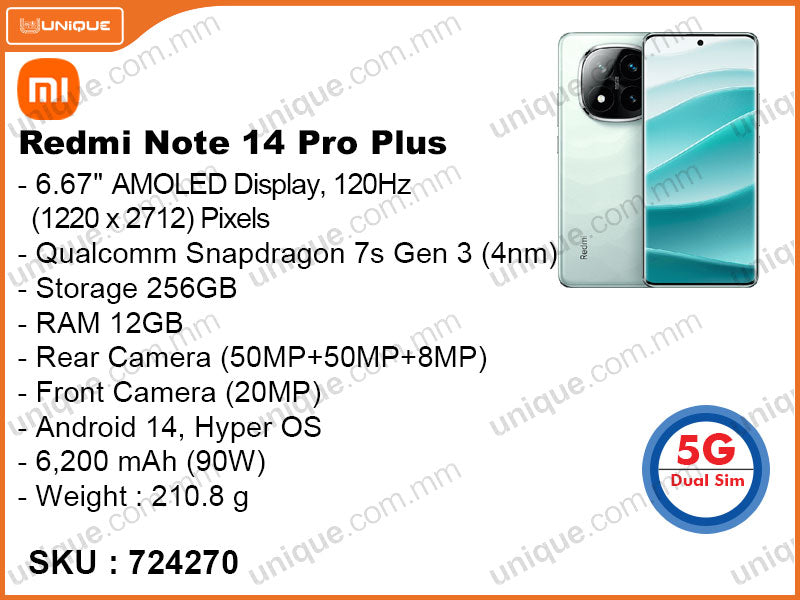 Redmi Note 14 Pro Plus 5G 12GB, 256GB (Without Warranty)