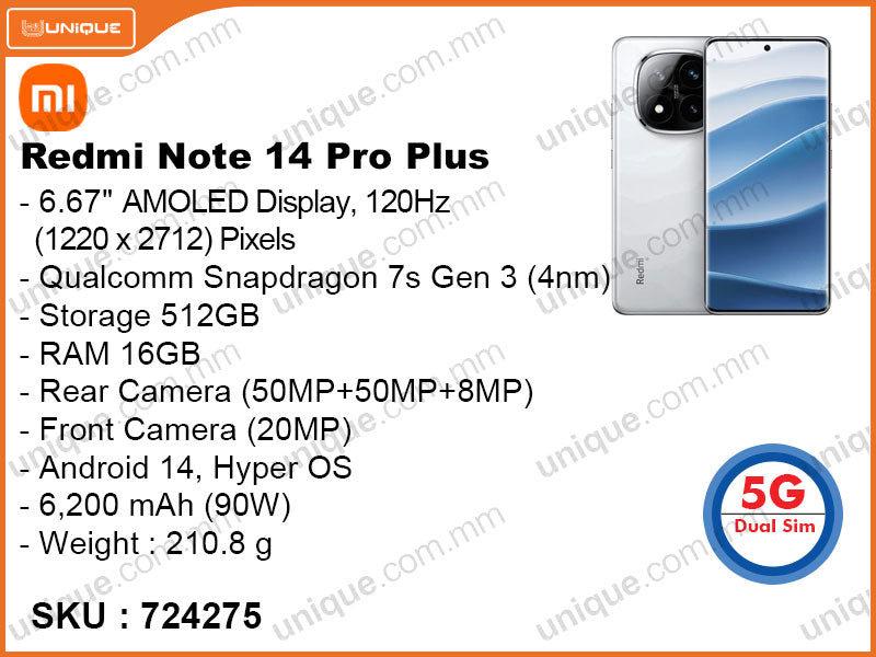 Redmi Note 14 Pro Plus 5G 16GB, 512GB (Without Warranty)