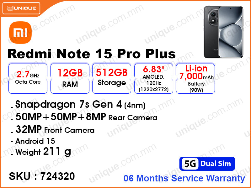 Redmi Note 15 Pro Plus 5G 12GB, 512GB (06 Months Warranty)
