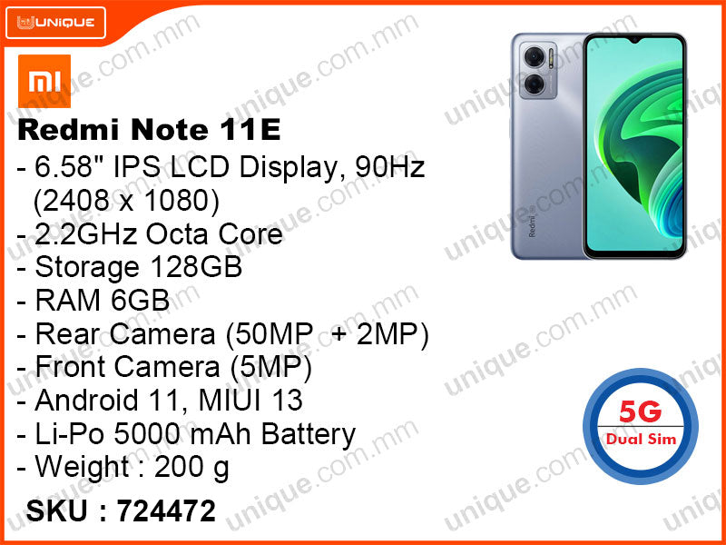 Redmi Note 11E 5G 6GB, 128GB (Without Warranty)