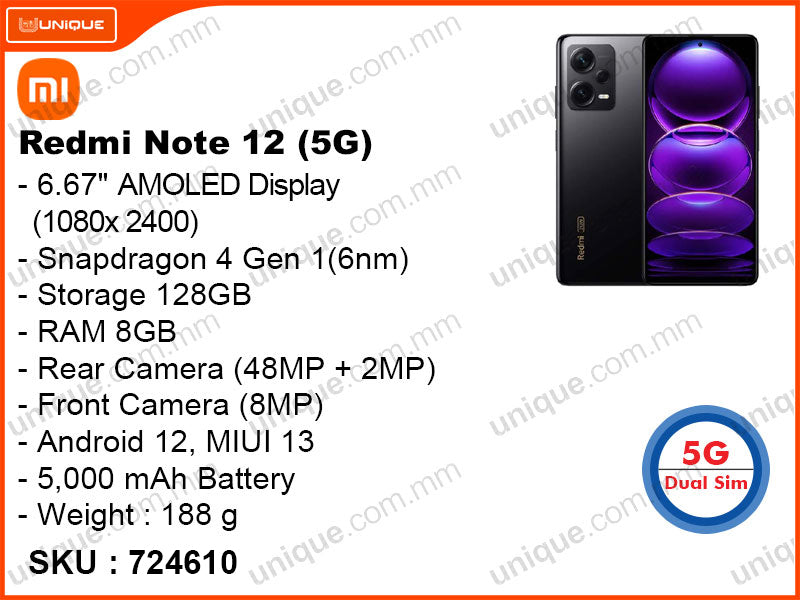 Redmi Note 12 5G 8GB, 128GB (Without Warranty)