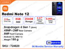 Redmi Note 12 5G 8GB, 256GB (06 Months Service Warranty)