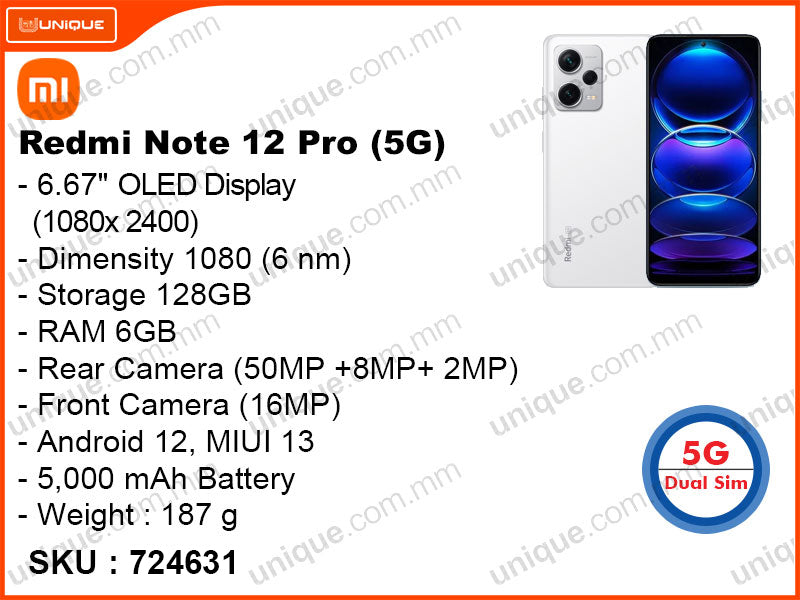 Redmi Note 12 Pro 5G 6GB, 128GB (Without Warranty)