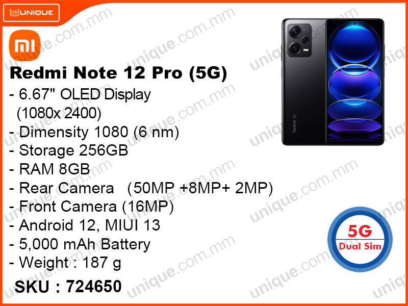 Redmi Note 12 Pro 5G 8GB, 256GB (Without Warranty)