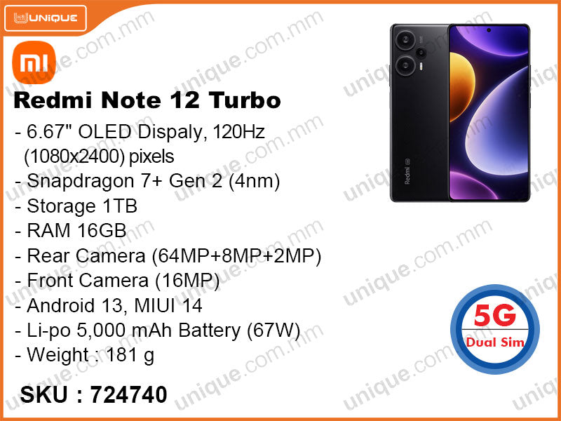 Redmi Note 12 Turbo 5G 16GB, 1TB (Without Warranty)