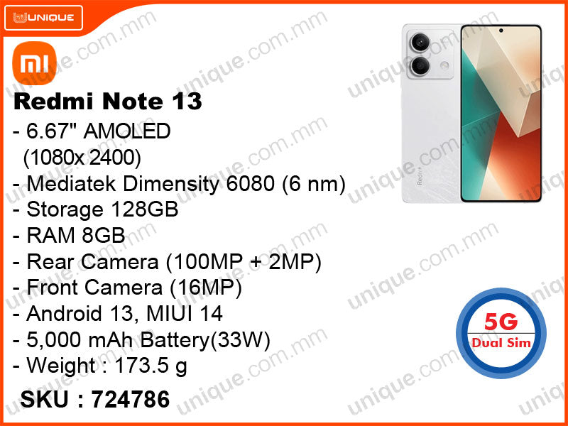 Redmi Note 13 5G 8GB, 128GB (Without Warranty)
