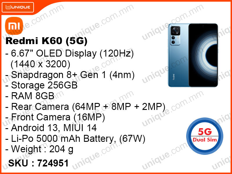 Redmi K60 5G 8GB, 256GB (Without Warranty)