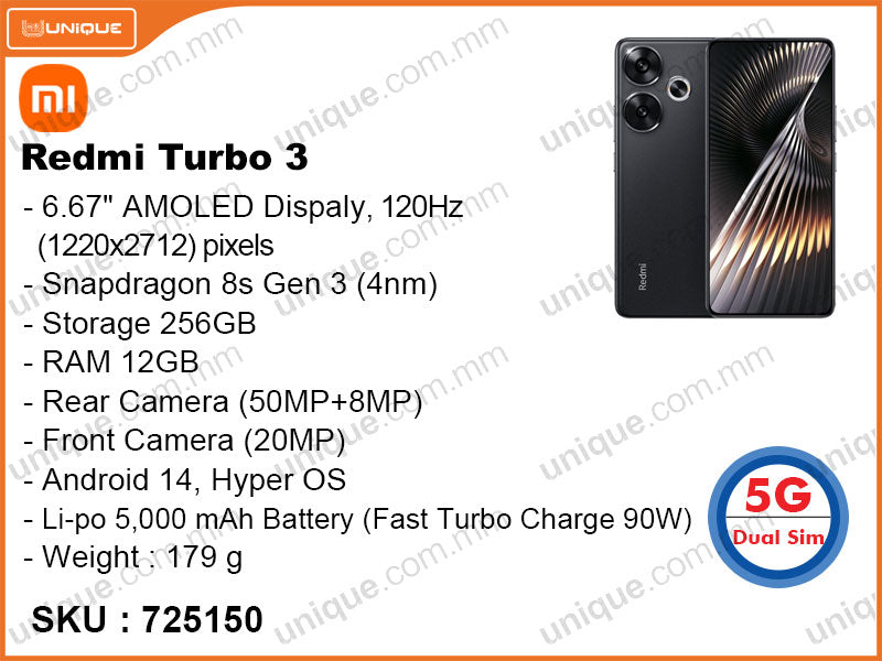 Redmi Turbo 3 5G 12GB 256GB (Without Warranty)