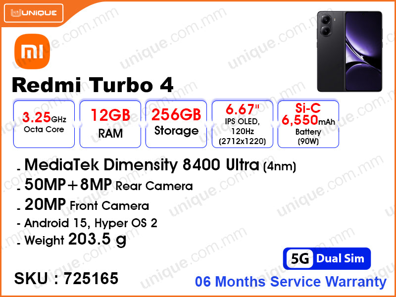 Redmi Turbo 4 5G 12GB, 256GB (06 Months Service Warranty)