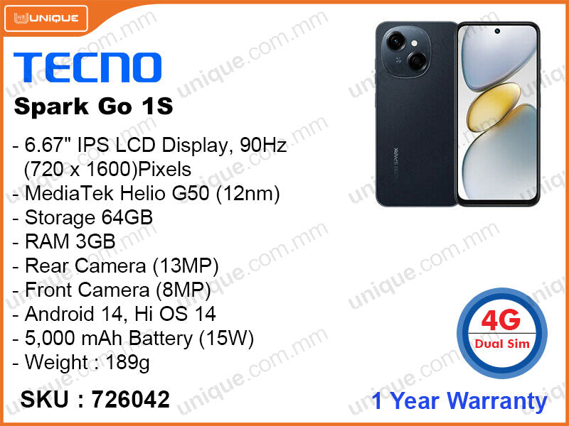 TECNO SPARK GO 1S KL4h 3GB, 64GB