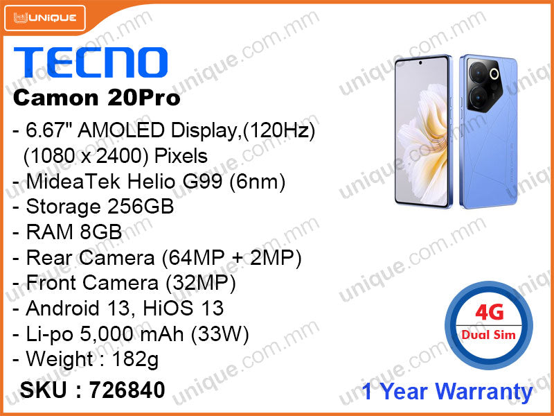 TECNO CAMON 20 Pro CK7n 8GB, 256GB
