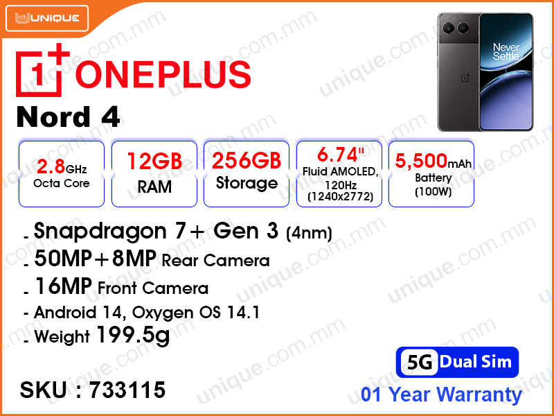 OnePlus Nord 4 5G 12GB, 256GB Obsidian Midnight