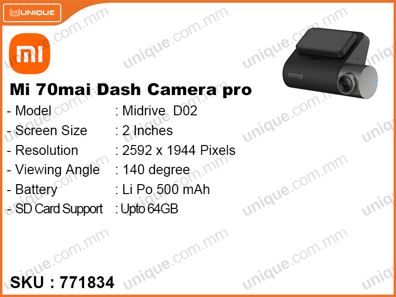 Xiaomi Midrive D02 Black 70mai Dash Camera pro