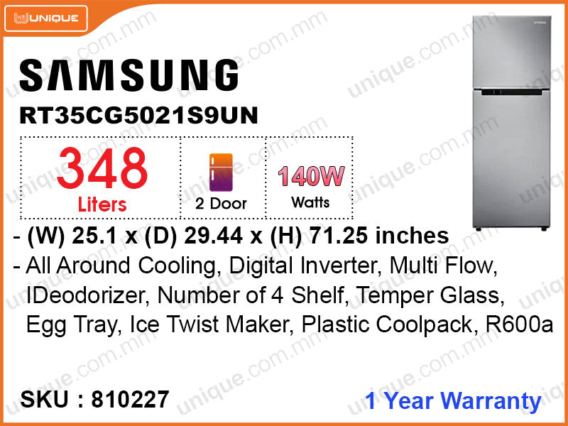 SAMSUNG Refrigerator RT35CG5021S9UN 2Door, Digital Inventer, 348L