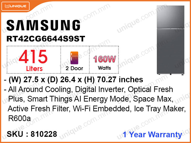 SAMSUNG Refrigerator RT42CG6644S9ST 2Door, Digital Inverter, All Around Cooling,415L