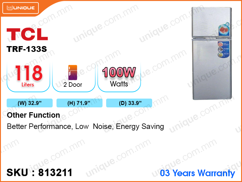 TCL Refrigerator TRF-133G/S, 2Door, 118L