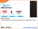 Midea HRF-MID-MDRD268FGG28 1Door, 190L Refrigerator