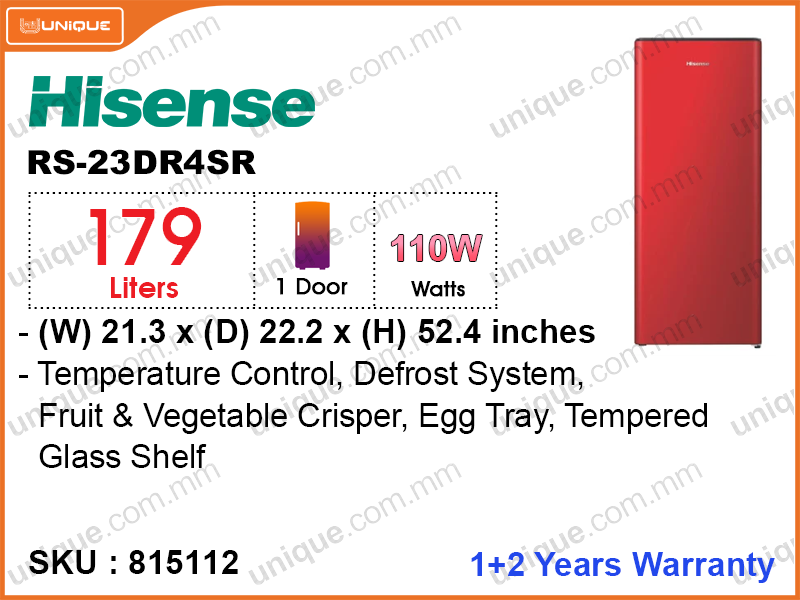 Hisense RS-23DR4SB 1Door, 179L Refrigerator