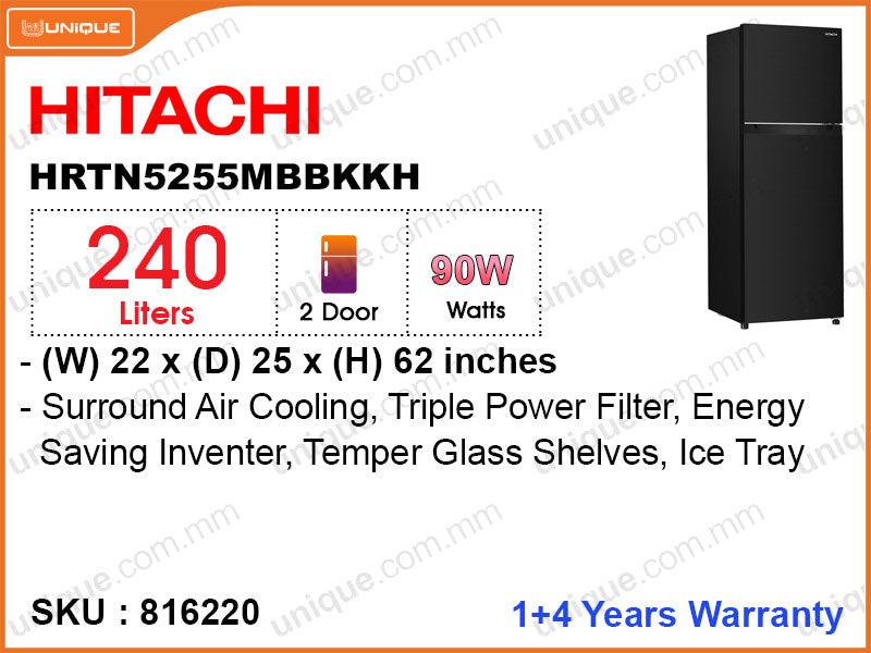 HITACHI Refrigerator HRTN5255MBBKKH 2Door, 255L