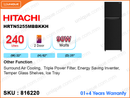 HITACHI Refrigerator HRTN5255MBBKKH 2Door, 255L