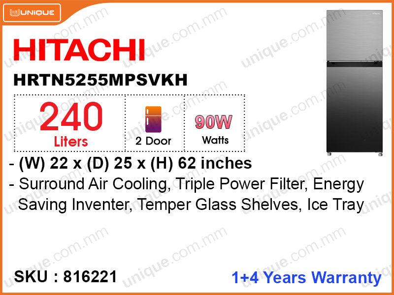 HITACHI Refrigerator HRTN5255MPSVKH 2Door, 255L