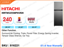 HITACHI Refrigerator HRTN5255MPSVKH 2Door, 255L