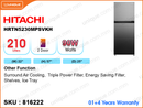 HITACHI Refrigerator HRTN5230MPSVKH 2Door, 210L