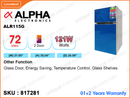 ALPHA ALR115G 2Door, 72L Refrigerator