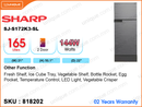 SHARP SJ-S172K3- SL 2Door, 165L Refrigerator