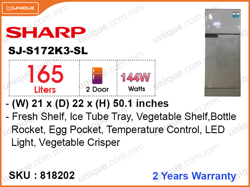 SHARP SJ-S172K3- SL 2Door, 165L Refrigerator