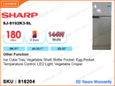 SHARP SJ-S192K3- SL 2Door, 180L Refrigerator