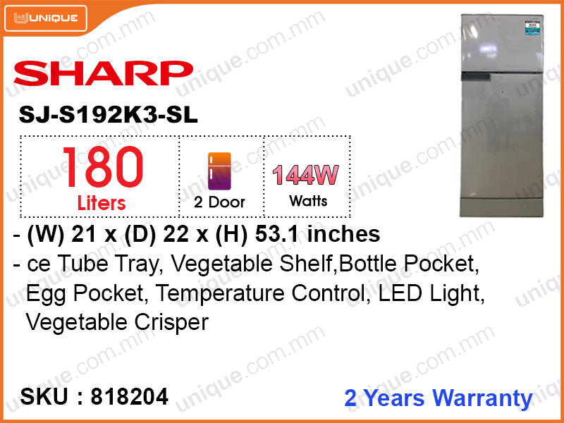 SHARP SJ-S192K3- SL 2Door, 180L Refrigerator
