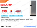 SHARP SJ-2099MS 2Door, 190L Refrigerator