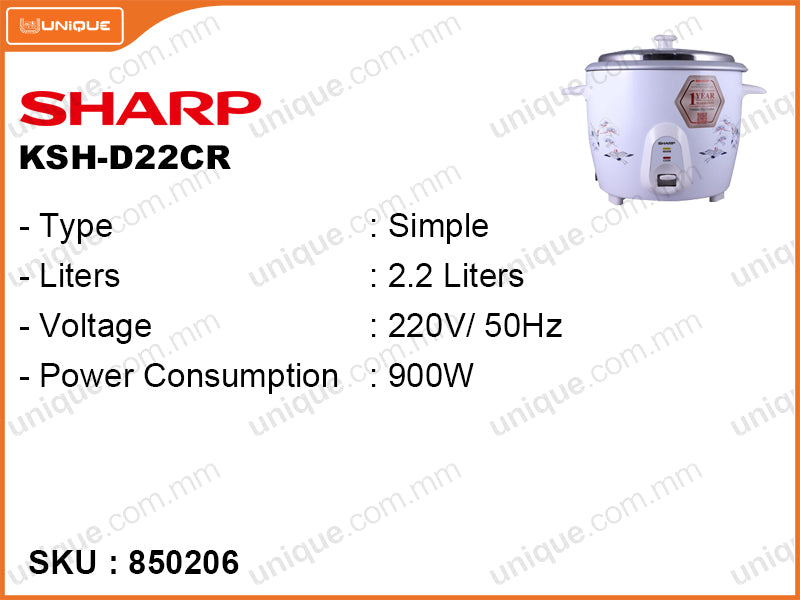 SHARP Simple Rice Cooker, KSH-D22CR/CH, 2.2L – unique.com.mm
