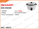 SHARP KS-H458CWH 4.5L Simple Rice Cooker