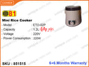 81 ETO-02P 1.2L, Mini Rice Cooker
