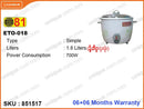 81 ETO-018 1.8L, Simple Rice Cooker