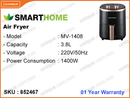 SMARTHOME MV-1408 3.8L, 1400W Air Fryer