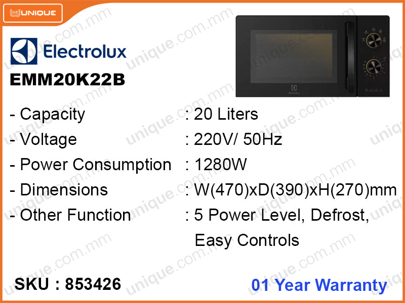 Electrolux EMM20K22B 20L, 800W Microwave Oven