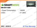 SMARTHOME SM-OV1400 21L, 1400W Electric Oven