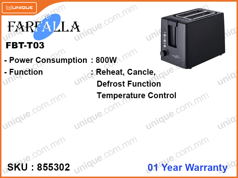 FARFALLA FBT-T03 2 Wide Slot, 800W Bread Toaster